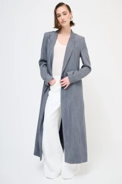 Online KIKISIX CAPPOTTO LUNGO DENIM TASCHE DOPPIO FILETTO 1 BOTTON GRIGIO