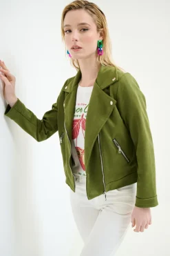 New KIKISIX CHIODO SLIM DAINETTO VERDE