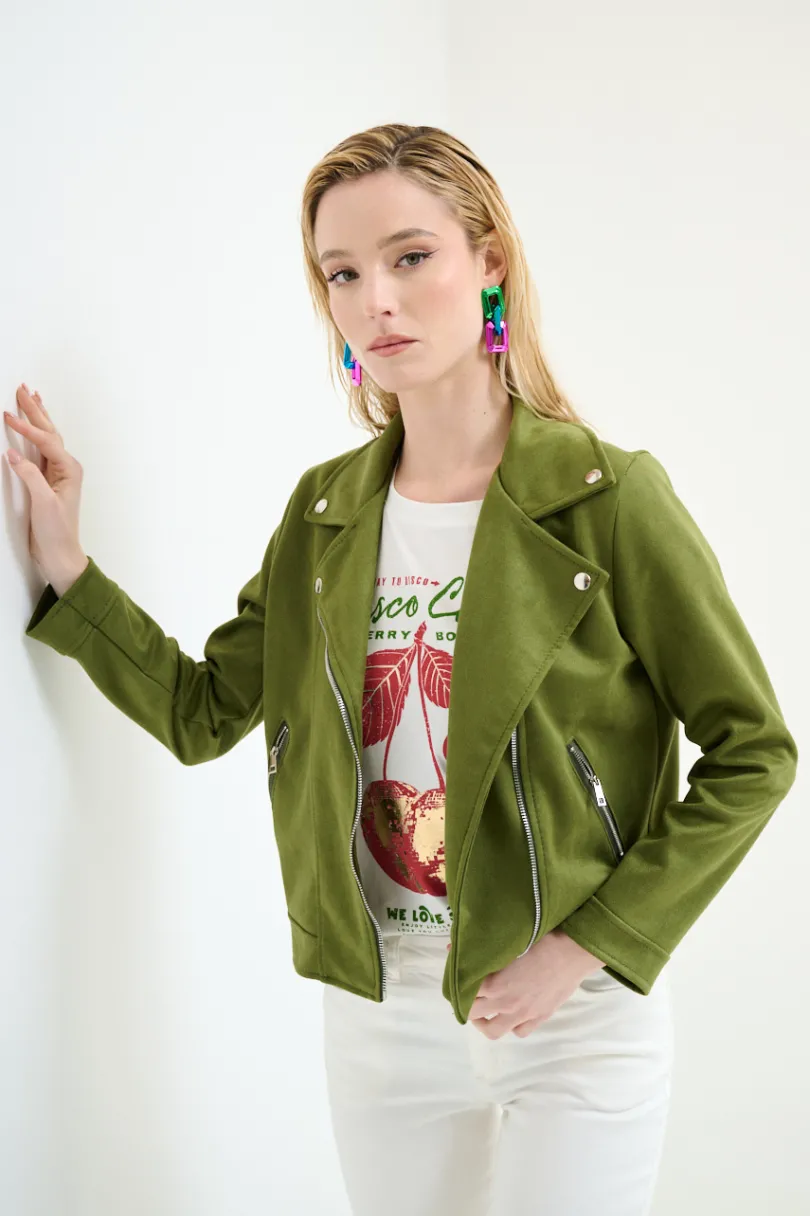 New KIKISIX CHIODO SLIM DAINETTO VERDE