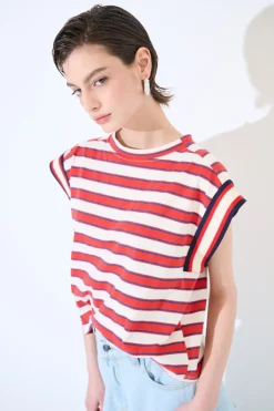 Best KIKISIX CROP TOP RIGA MANICA COSTINA ROSSO