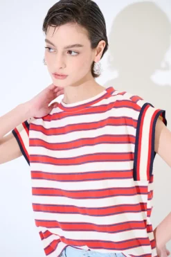 Best KIKISIX CROP TOP RIGA MANICA COSTINA ROSSO