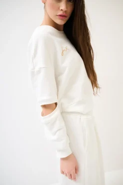 Best KIKISIX FELPA CUT-OUT MANICA STAMPA PANNA