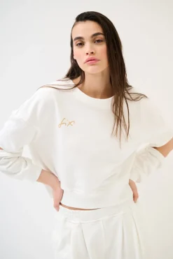 Best KIKISIX FELPA CUT-OUT MANICA STAMPA PANNA