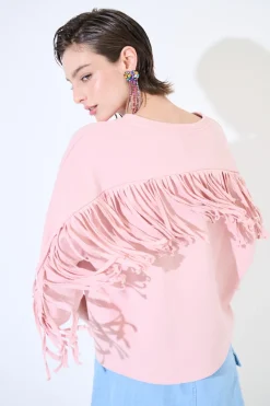 Hot KIKISIX FELPA MANICA 3/4 CON FRANGE DT ROSA