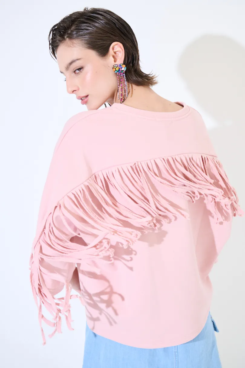 Hot KIKISIX FELPA MANICA 3/4 CON FRANGE DT ROSA