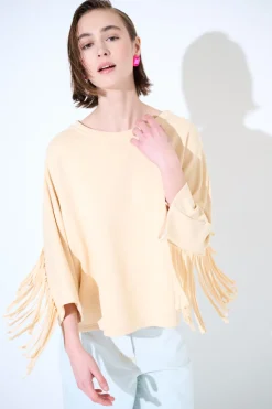 Outlet KIKISIX FELPA MANICA 3/4 CON FRANGE DT BEIGE