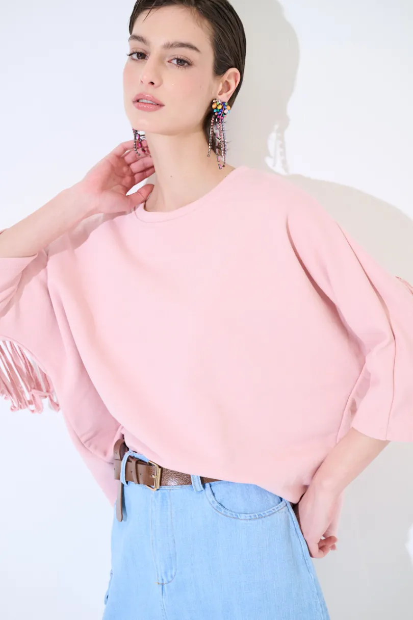 Hot KIKISIX FELPA MANICA 3/4 CON FRANGE DT ROSA