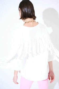 Hot KIKISIX FELPA MANICA 3/4 CON FRANGE DT BIANCO