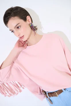 Hot KIKISIX FELPA MANICA 3/4 CON FRANGE DT ROSA