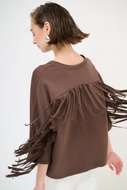 Best KIKISIX FELPA MANICA 3/4 CON FRANGE DT MORO