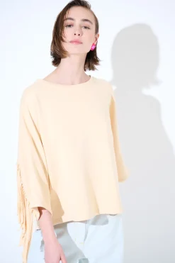 Outlet KIKISIX FELPA MANICA 3/4 CON FRANGE DT BEIGE