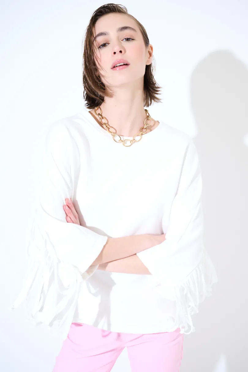 Hot KIKISIX FELPA MANICA 3/4 CON FRANGE DT BIANCO