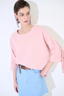 Hot KIKISIX FELPA MANICA 3/4 CON FRANGE DT ROSA