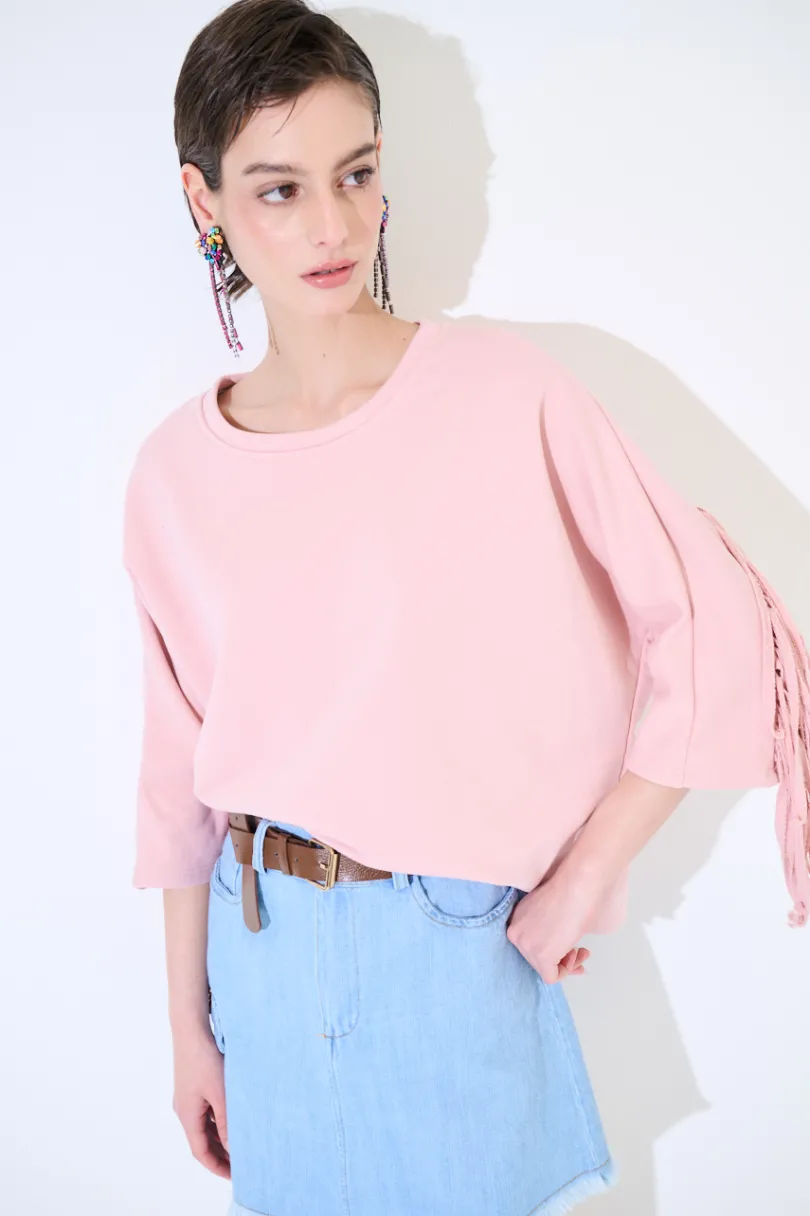 Hot KIKISIX FELPA MANICA 3/4 CON FRANGE DT ROSA