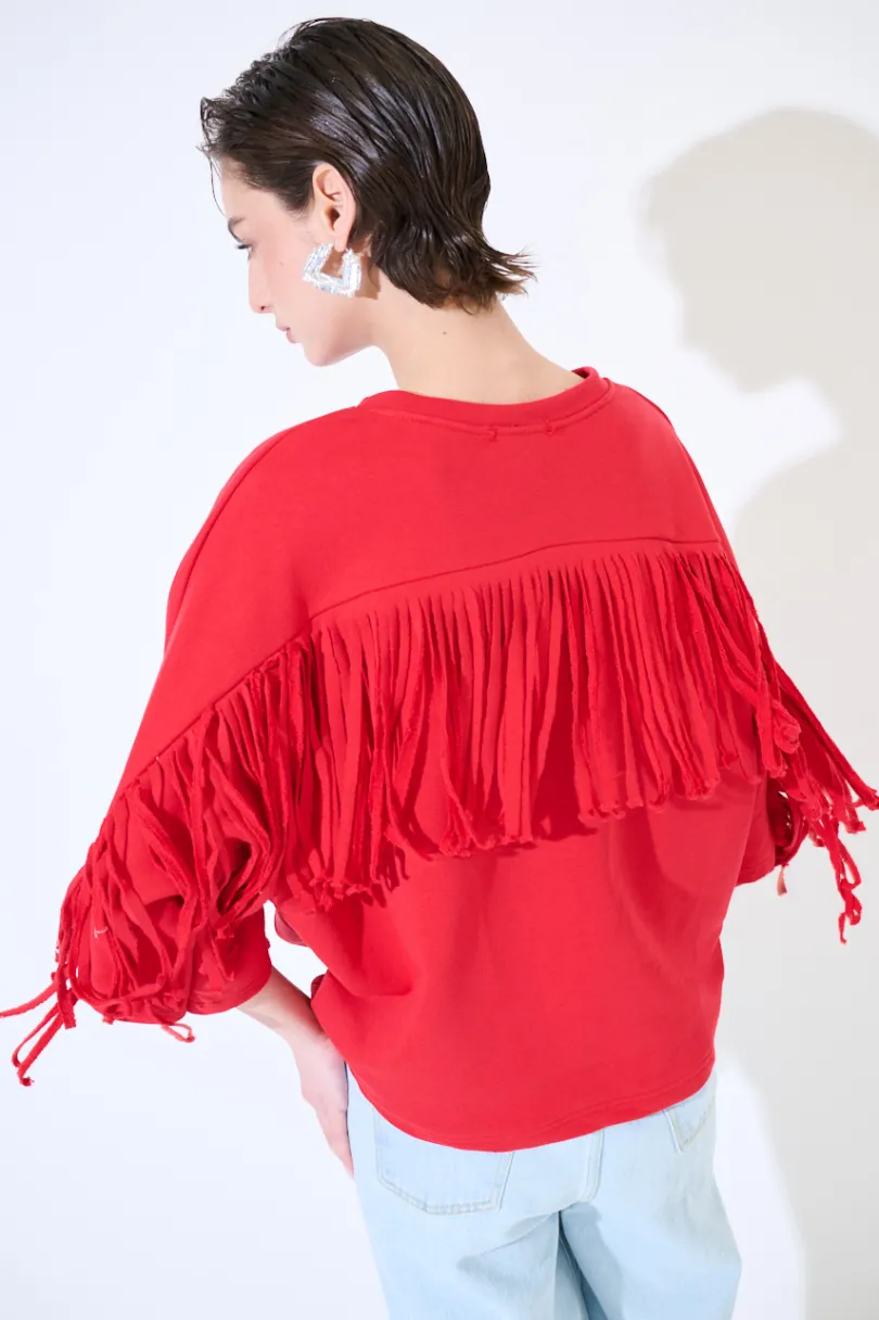 Clearance KIKISIX FELPA MANICA 3/4 CON FRANGE DT ROSSO