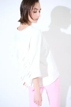 Hot KIKISIX FELPA MANICA 3/4 CON FRANGE DT BIANCO