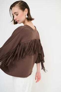 Best KIKISIX FELPA MANICA 3/4 CON FRANGE DT MORO