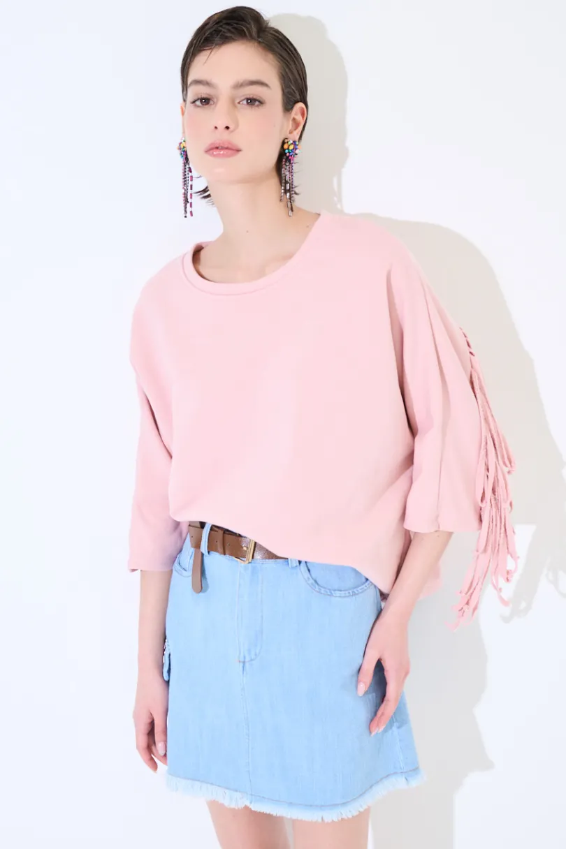 Hot KIKISIX FELPA MANICA 3/4 CON FRANGE DT ROSA