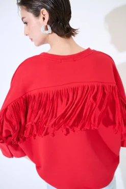 Clearance KIKISIX FELPA MANICA 3/4 CON FRANGE DT ROSSO