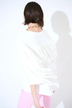 Hot KIKISIX FELPA MANICA 3/4 CON FRANGE DT BIANCO