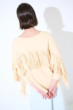 Outlet KIKISIX FELPA MANICA 3/4 CON FRANGE DT BEIGE