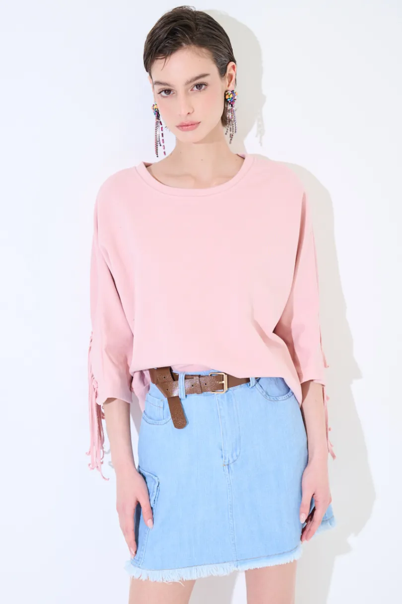 Hot KIKISIX FELPA MANICA 3/4 CON FRANGE DT ROSA