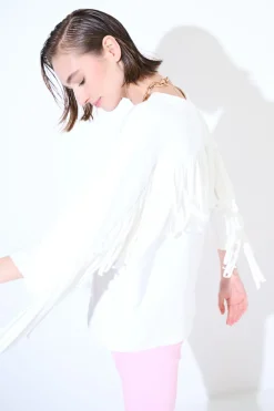 Hot KIKISIX FELPA MANICA 3/4 CON FRANGE DT BIANCO