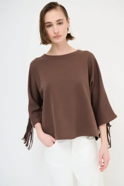 Best KIKISIX FELPA MANICA 3/4 CON FRANGE DT MORO