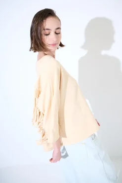 Outlet KIKISIX FELPA MANICA 3/4 CON FRANGE DT BEIGE