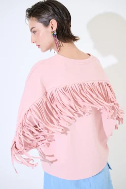 Hot KIKISIX FELPA MANICA 3/4 CON FRANGE DT ROSA