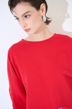 Clearance KIKISIX FELPA MANICA 3/4 CON FRANGE DT ROSSO