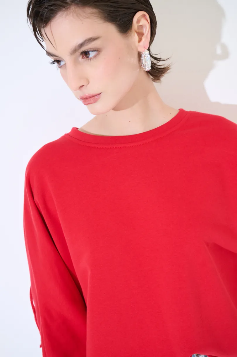 Clearance KIKISIX FELPA MANICA 3/4 CON FRANGE DT ROSSO