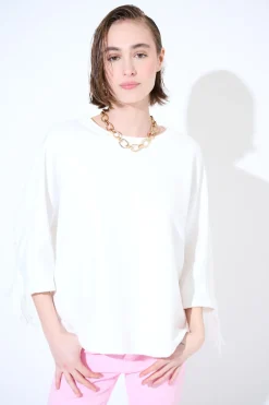 Hot KIKISIX FELPA MANICA 3/4 CON FRANGE DT BIANCO