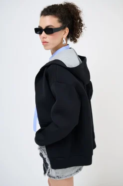 Discount KIKISIX FELPA OVER LUNGA ACCOPPIATA NERO