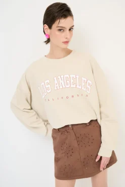 Hot KIKISIX FELPA OVER STAMPA LOS ANGELES BEIGE