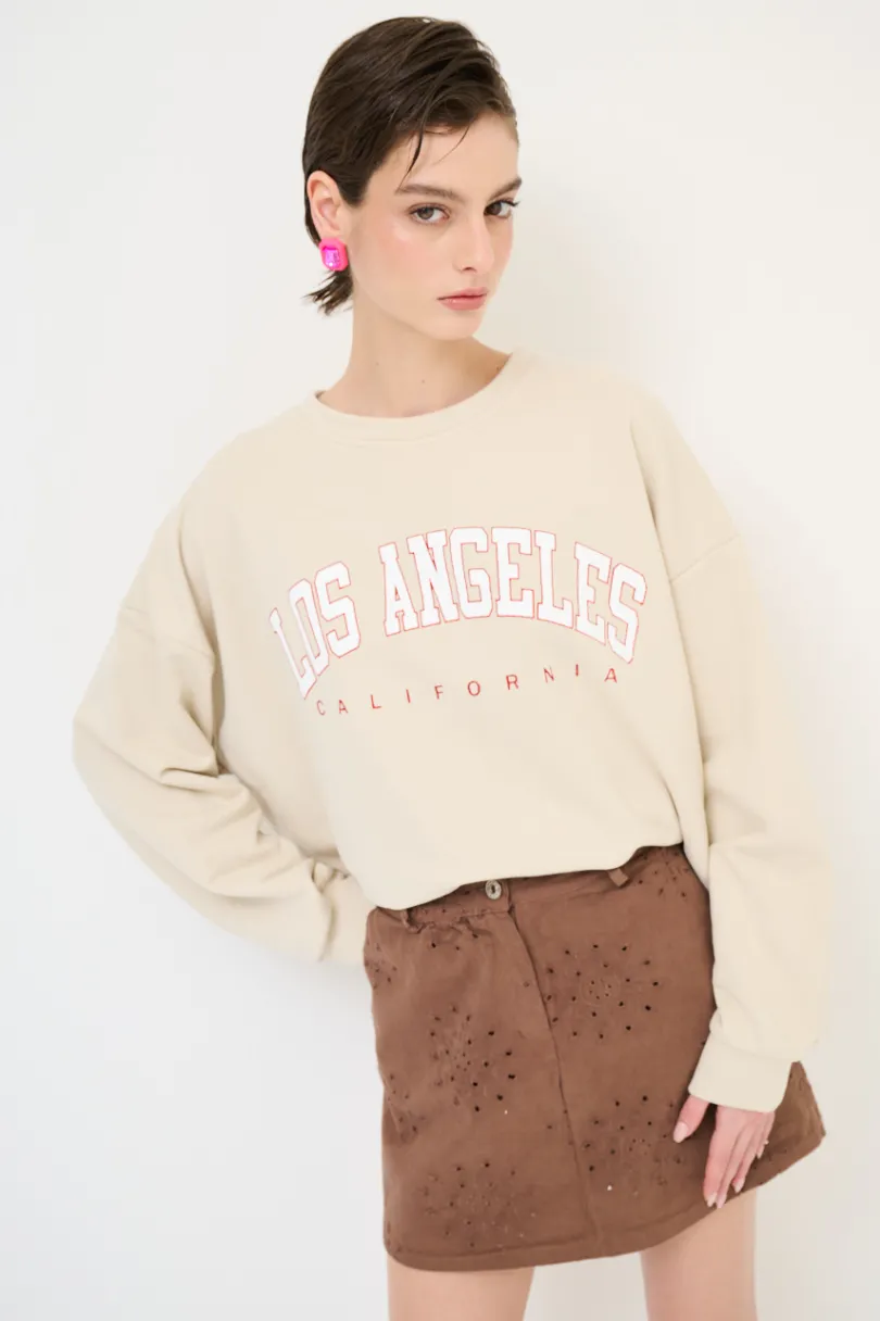 Hot KIKISIX FELPA OVER STAMPA LOS ANGELES BEIGE