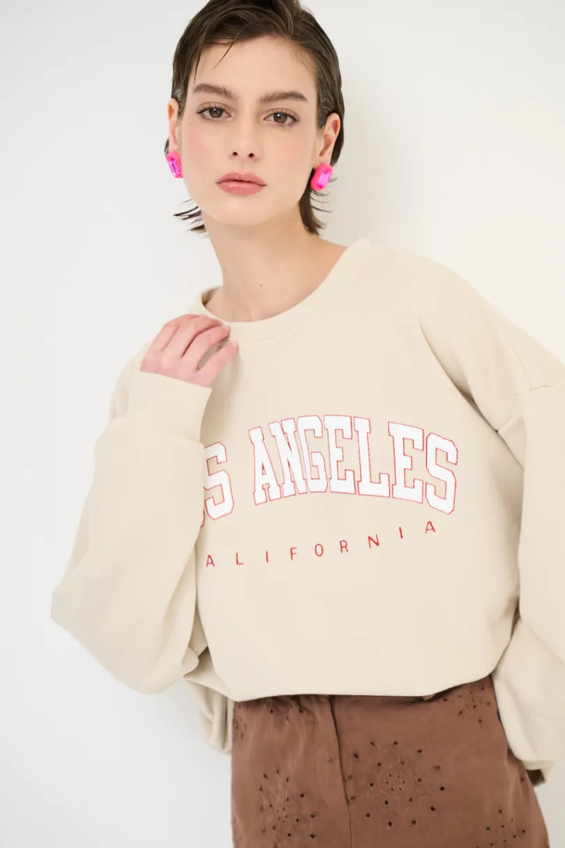 Hot KIKISIX FELPA OVER STAMPA LOS ANGELES BEIGE