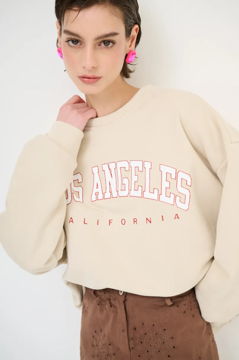 Hot KIKISIX FELPA OVER STAMPA LOS ANGELES BEIGE