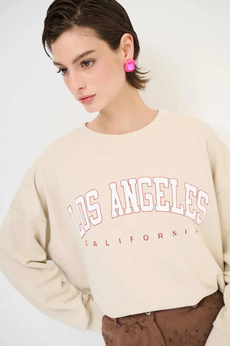 Hot KIKISIX FELPA OVER STAMPA LOS ANGELES BEIGE