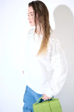 Outlet KIKISIX FELPA OVERSIZE DIAMANTI SULLE SPALLE BIANCO