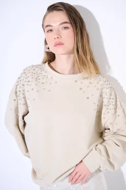 Sale KIKISIX FELPA OVERSIZE DIAMANTI SULLE SPALLE BEIGE