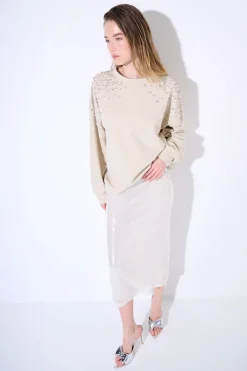 Sale KIKISIX FELPA OVERSIZE DIAMANTI SULLE SPALLE BEIGE