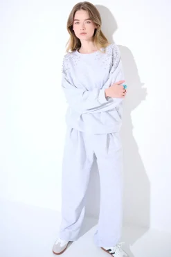 New KIKISIX FELPA OVERSIZE DIAMANTI SULLE SPALLE GRIGIO