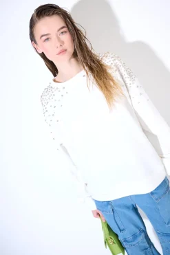 Outlet KIKISIX FELPA OVERSIZE DIAMANTI SULLE SPALLE BIANCO