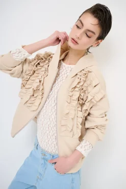 Best KIKISIX FELPA ZIP CON ROUCHES AVORIO