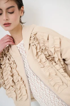 Best KIKISIX FELPA ZIP CON ROUCHES AVORIO