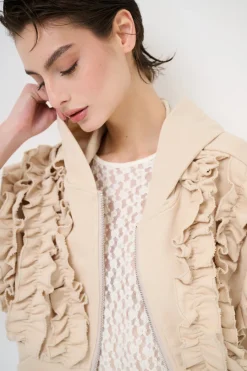 Best KIKISIX FELPA ZIP CON ROUCHES AVORIO