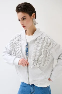 Outlet KIKISIX FELPA ZIP CON ROUCHES GRIGIO