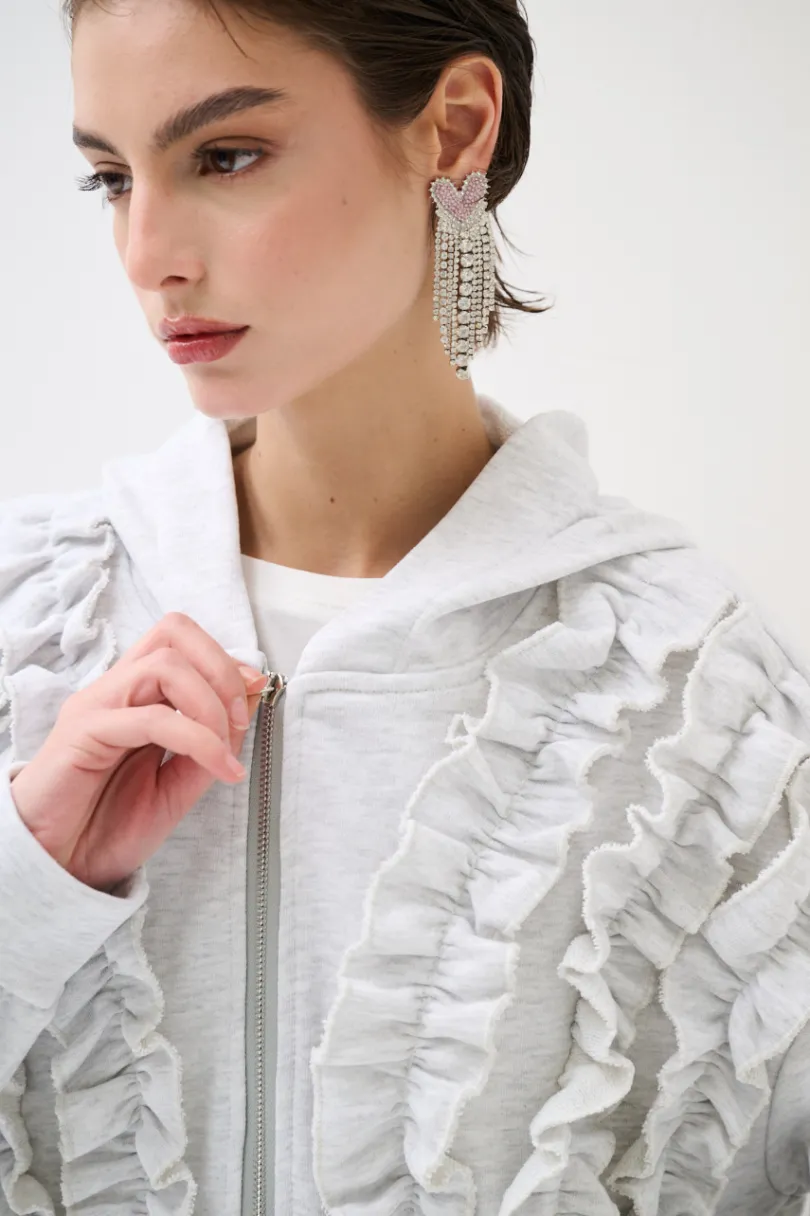 Outlet KIKISIX FELPA ZIP CON ROUCHES GRIGIO