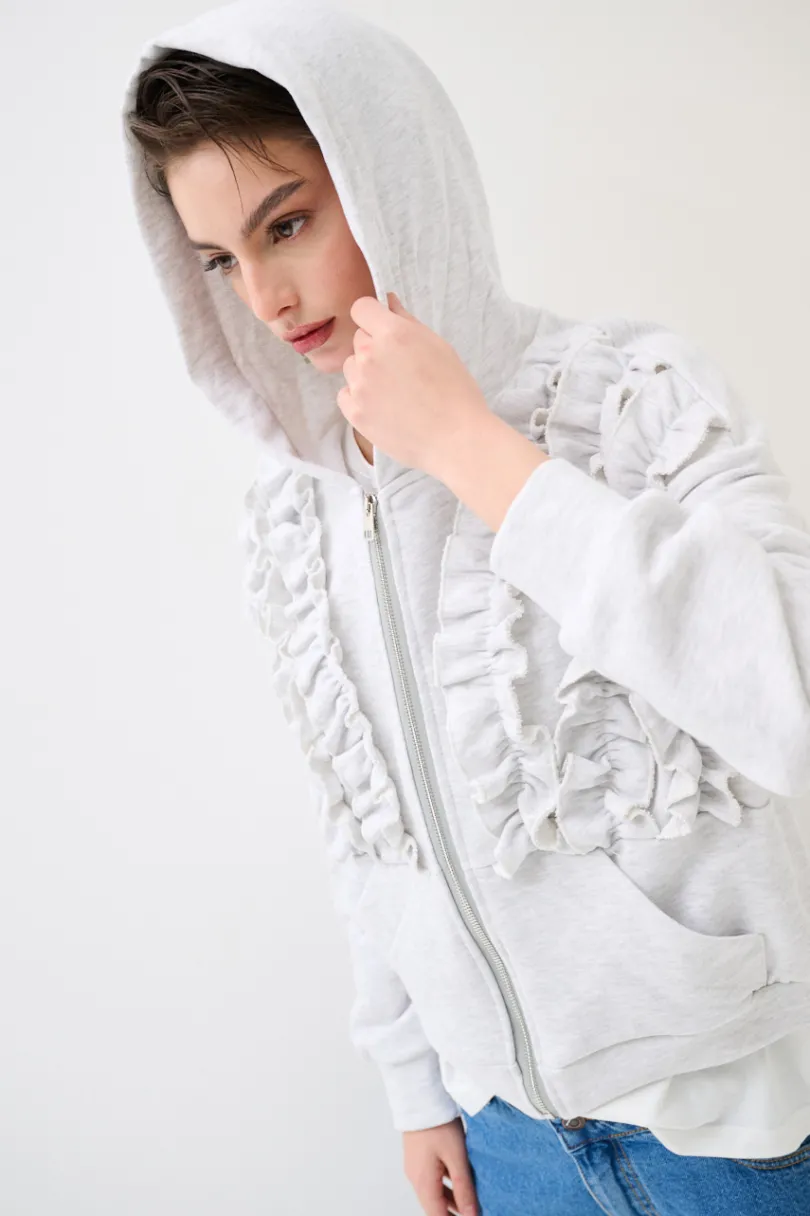 Outlet KIKISIX FELPA ZIP CON ROUCHES GRIGIO